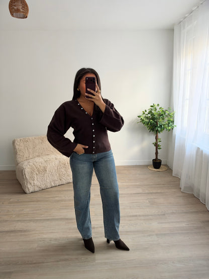 Top cintré avec boutons - marron