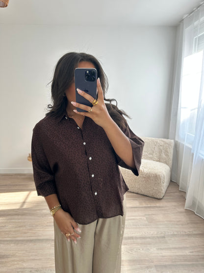 Chemise léopard manches larges - marron