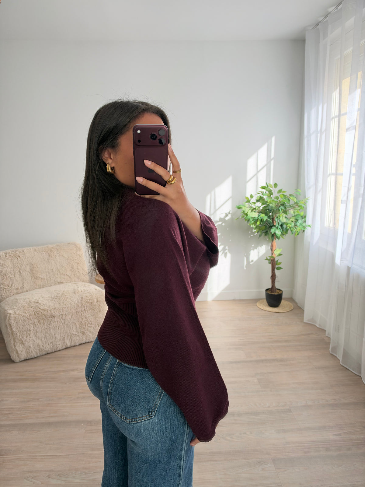 Top cintré avec boutons - bordeaux
