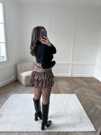 Jupe-short à sequins et volants - bronze