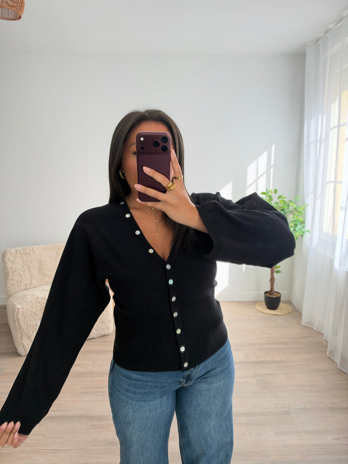 Top cintré avec boutons - noir