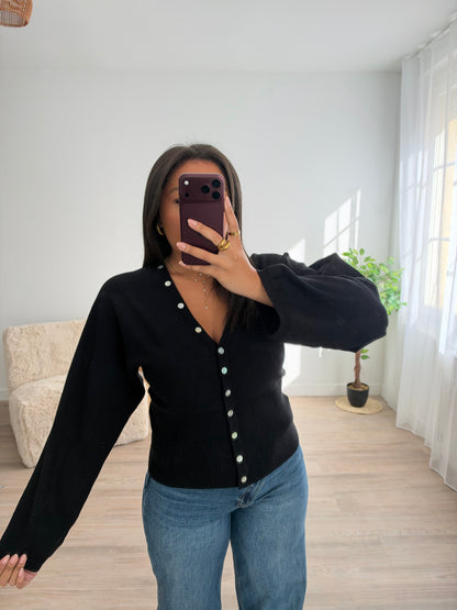 Top cintré avec boutons - noir