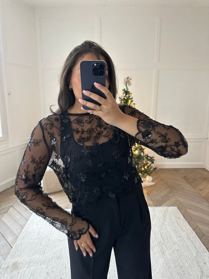 Haut en tulle brodé