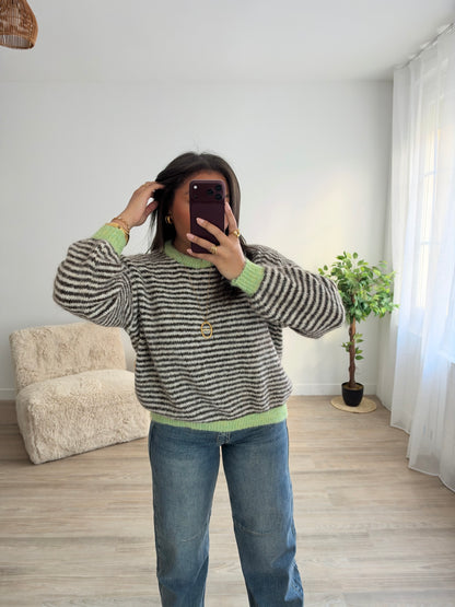 Pull rayé Idalia - vert/marron