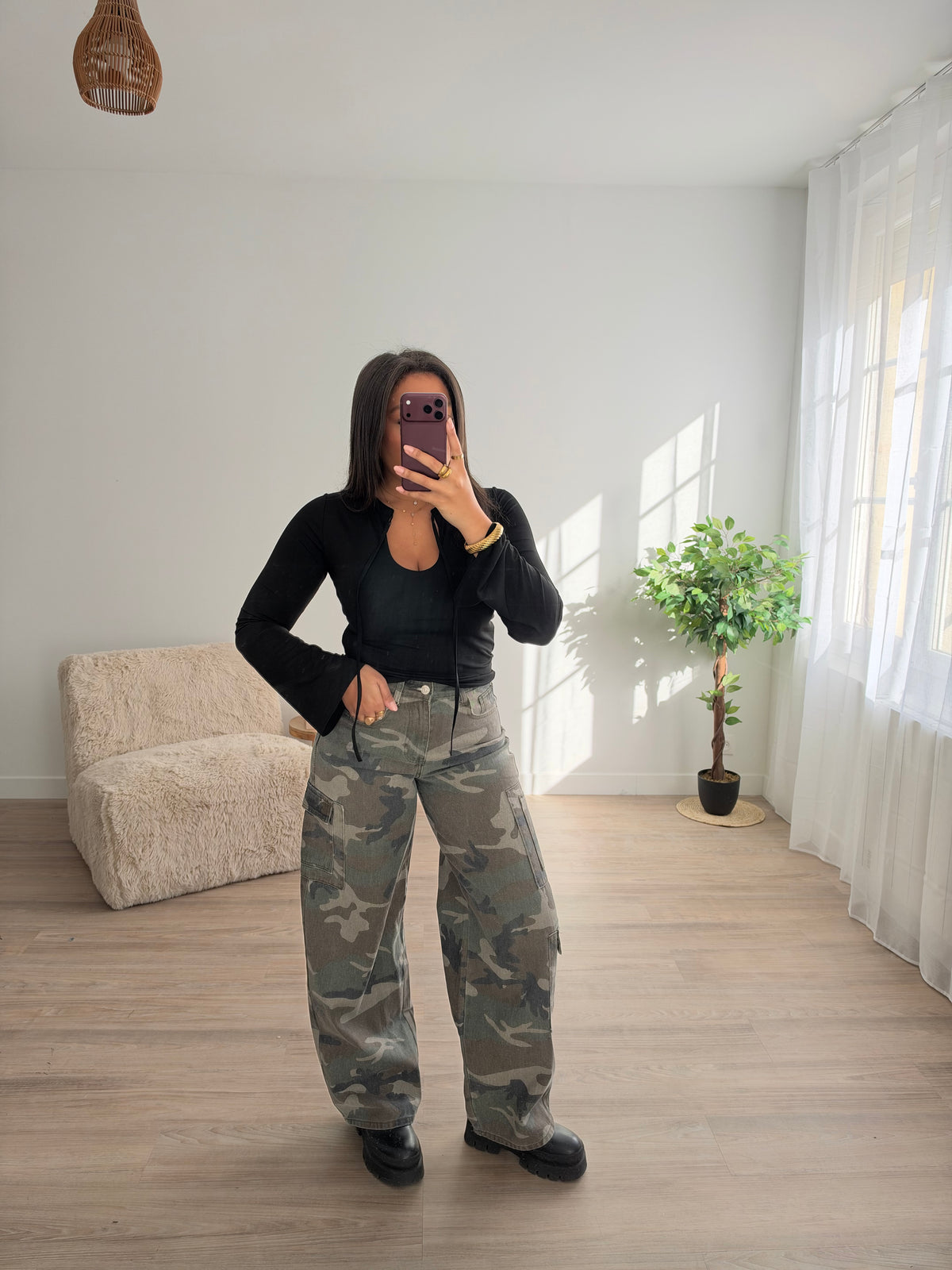 Pantalon cargo imprimé camouflage