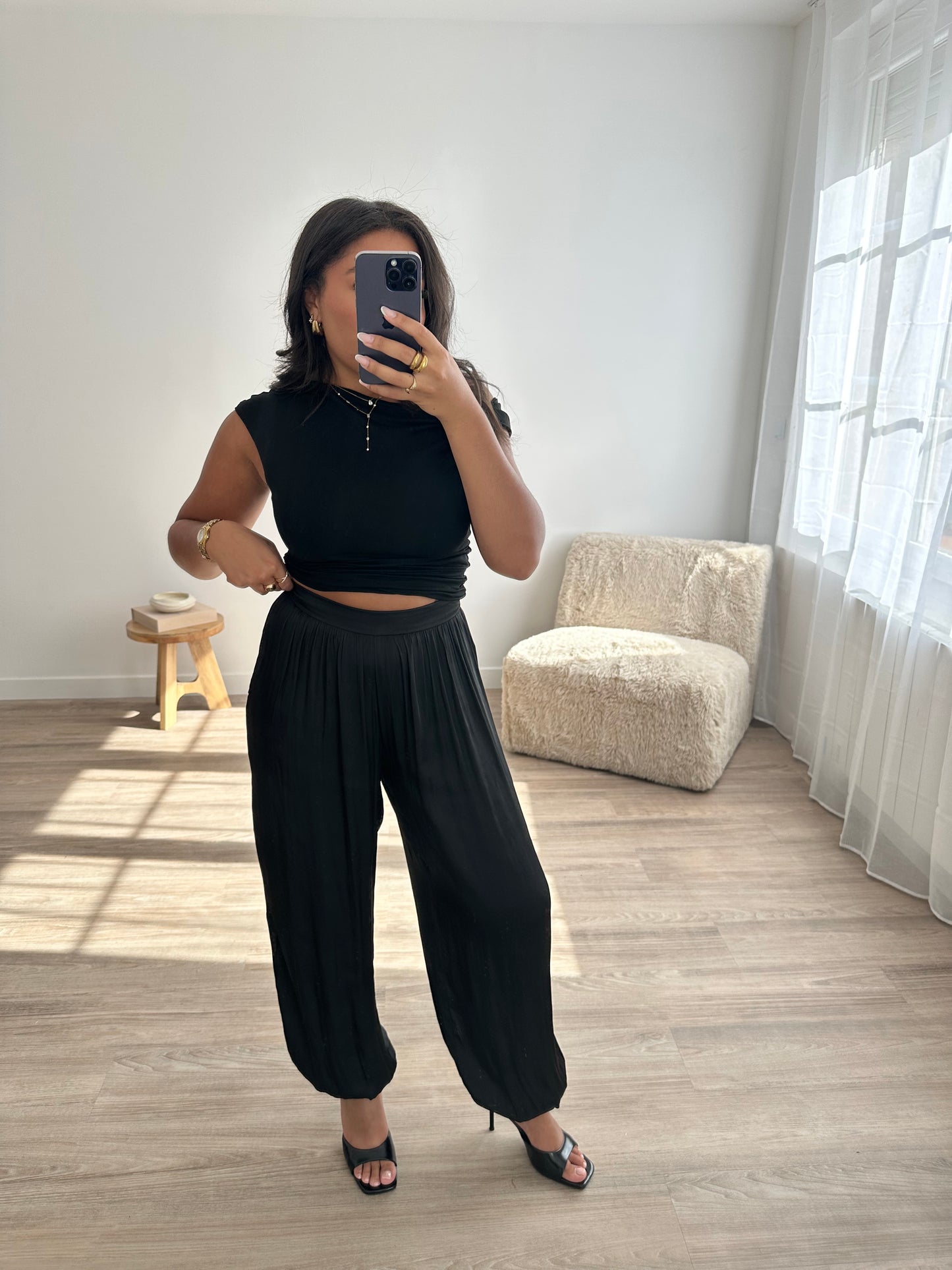 Pantalon bouffant satiné - noir