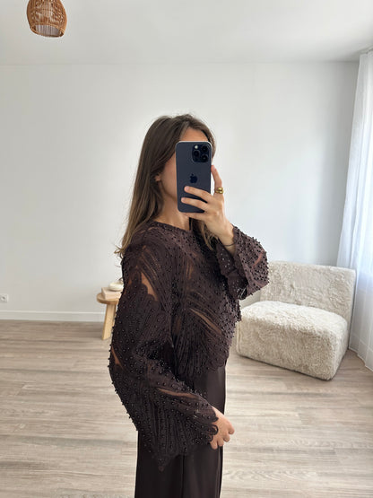 Top Perla - marron