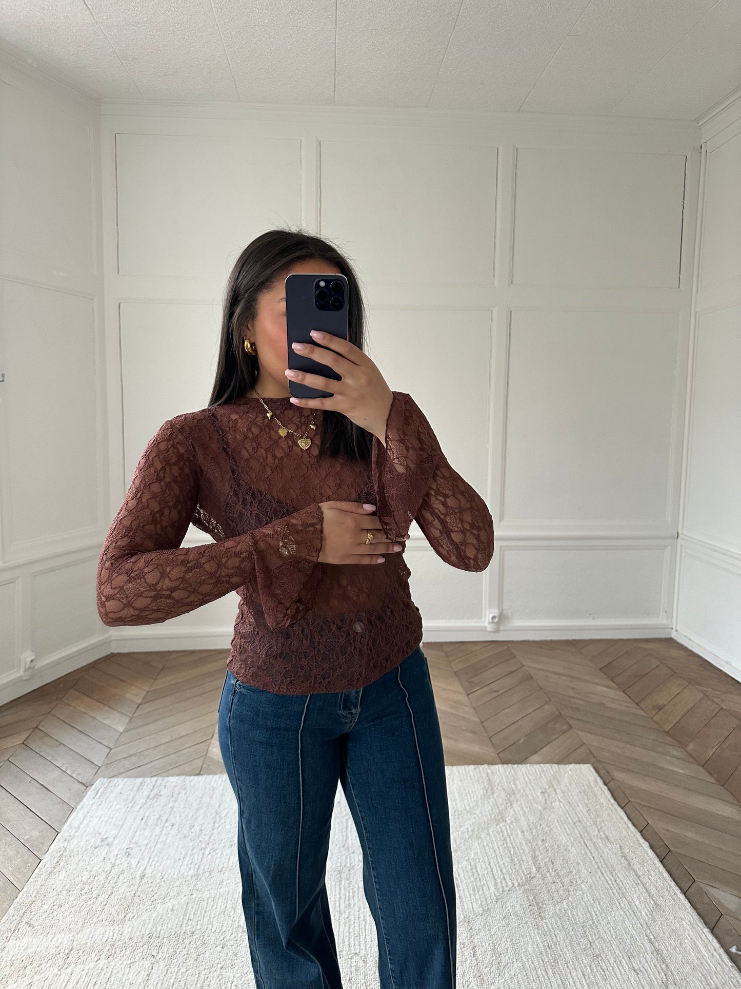 Top en dentelle - marron