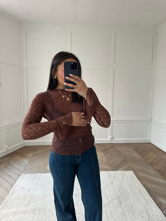 Top en dentelle - marron