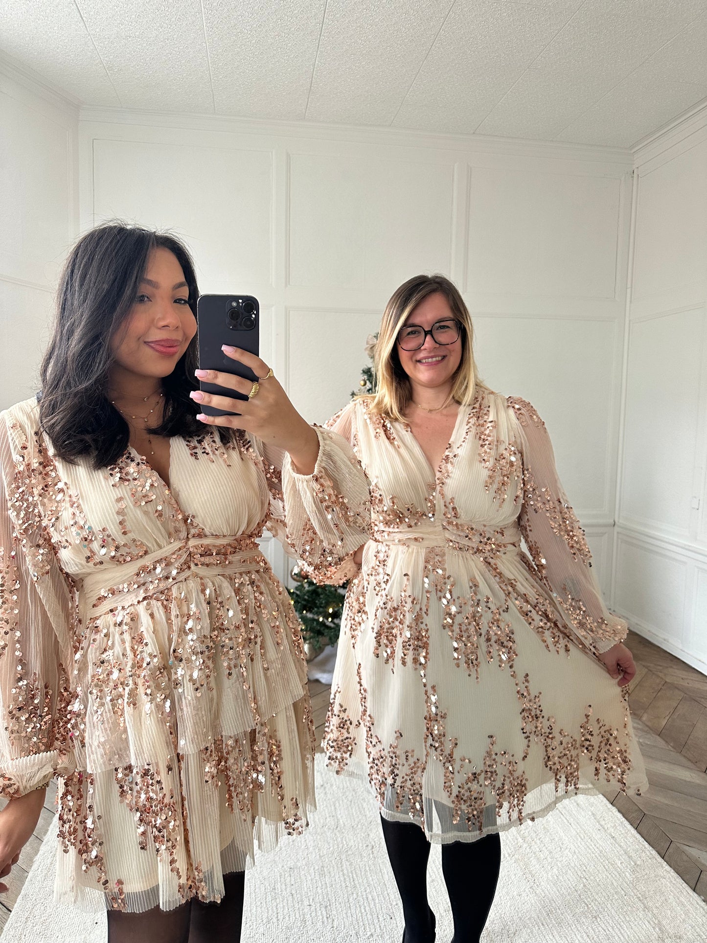Robe à volants et sequins - rose gold (curvy)