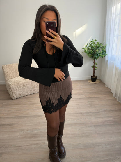 Jupe doublure short à carreaux et dentelle