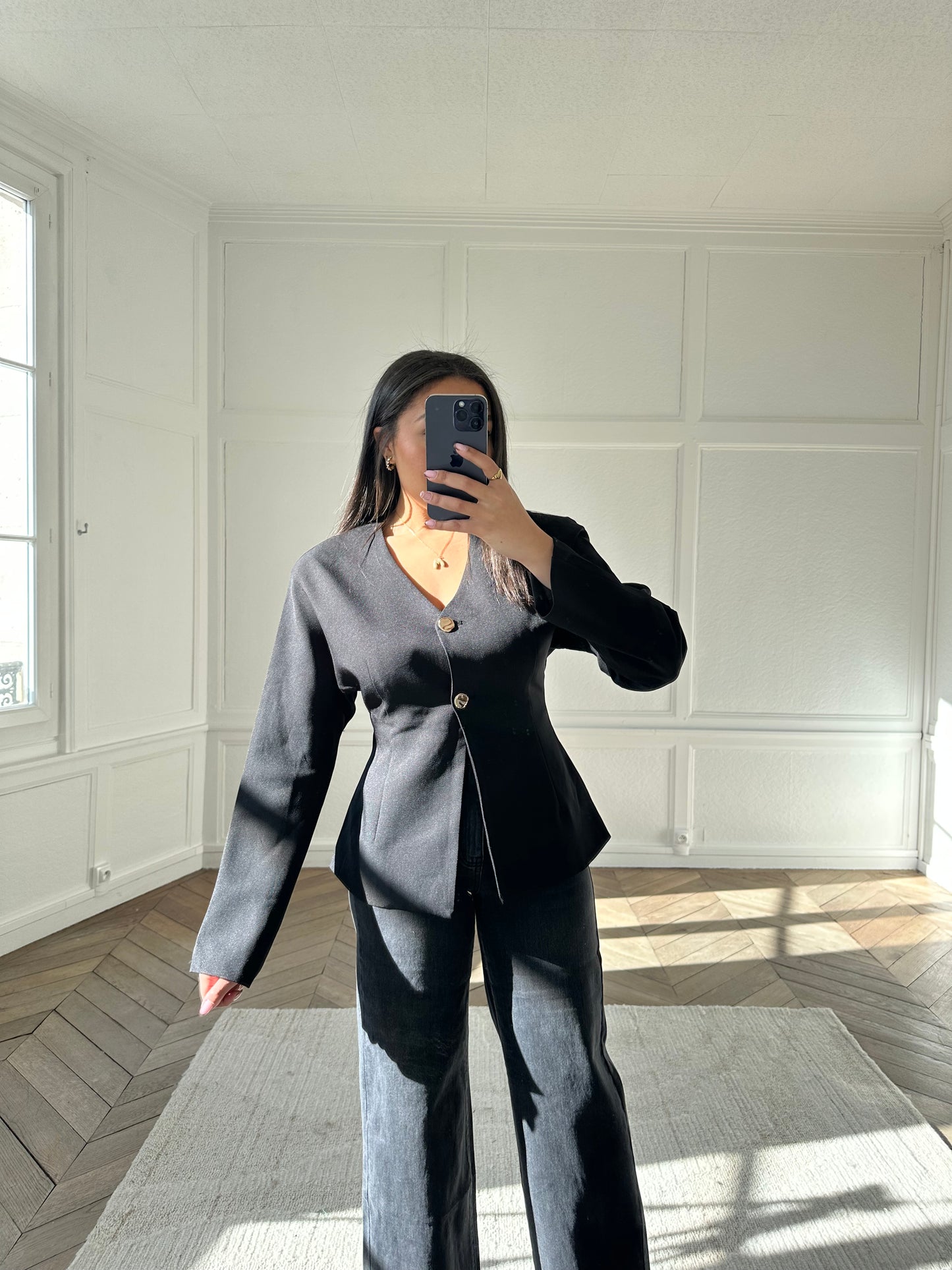 Haut effet blazer à boutons dorés