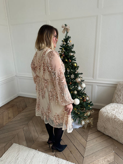 Robe à volants et sequins - rose gold (curvy)