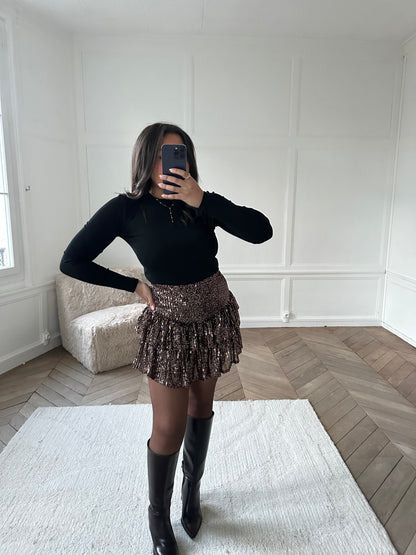 Jupe-short à sequins et volants - bronze