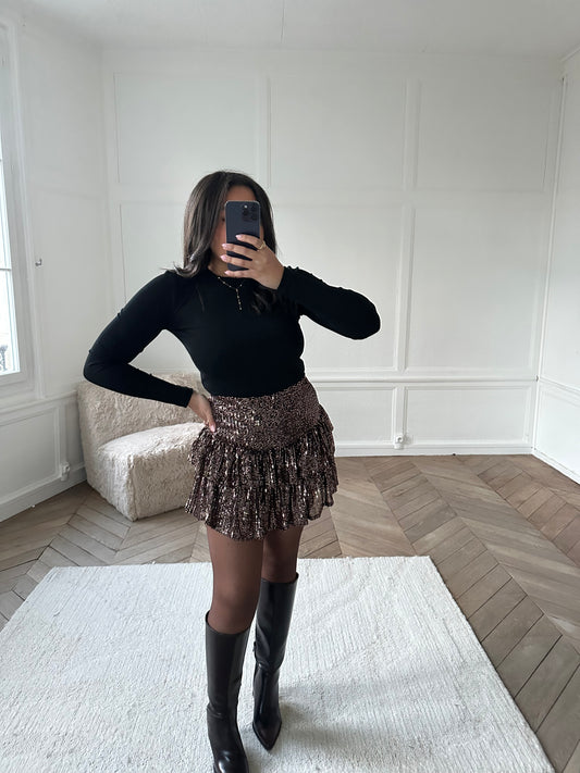 Jupe-short à sequins et volants - bronze