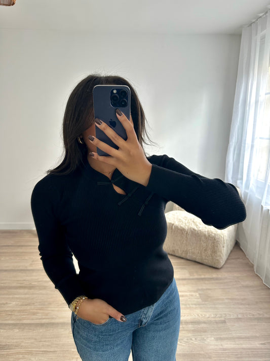 Top col officier brandebourgs - noir