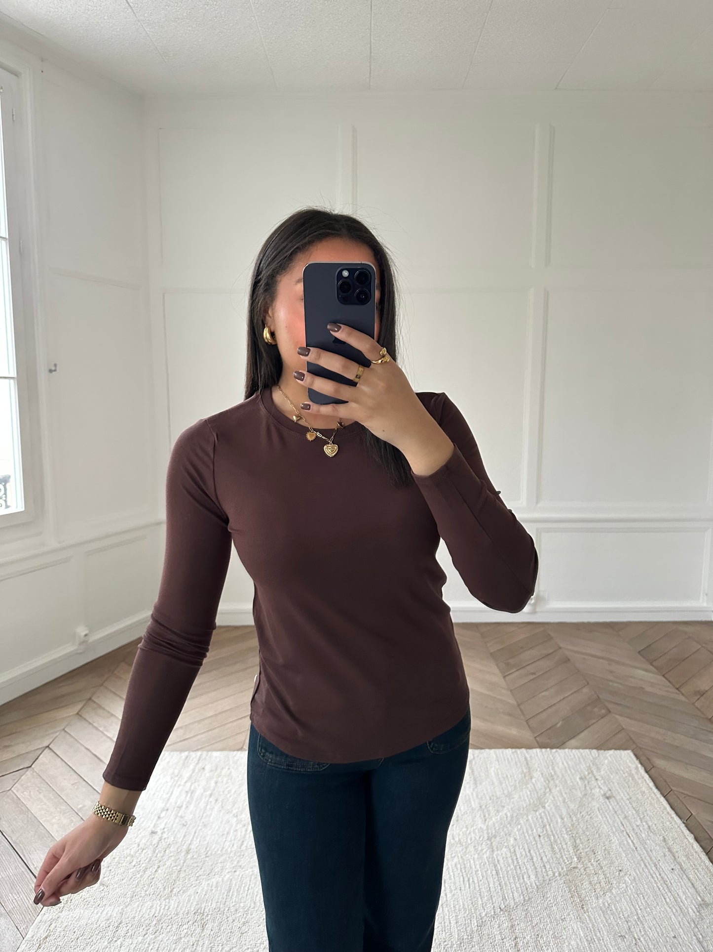 T-shirt manches longues basique - marron
