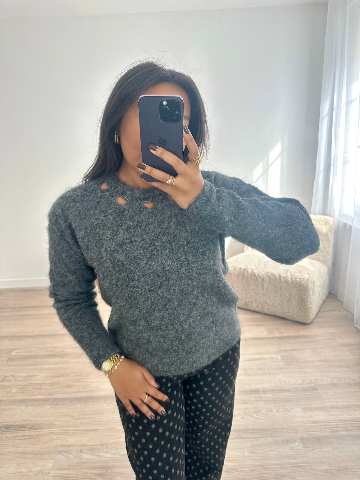 Pull col coeurs - gris