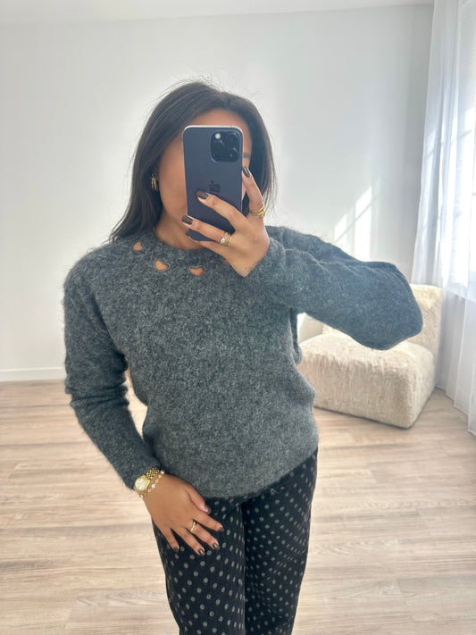 Pull col coeurs - gris