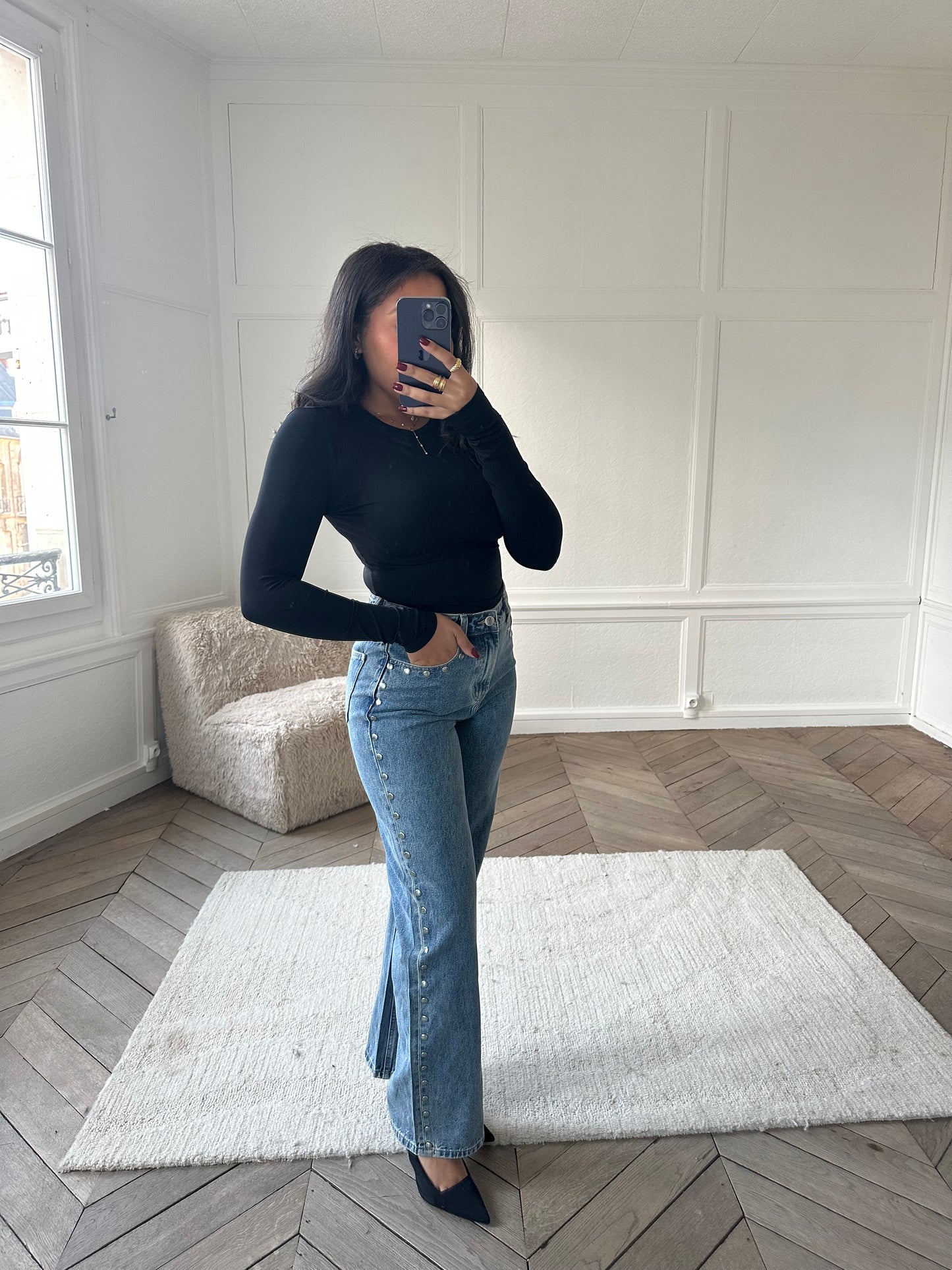 Jean straight à clous