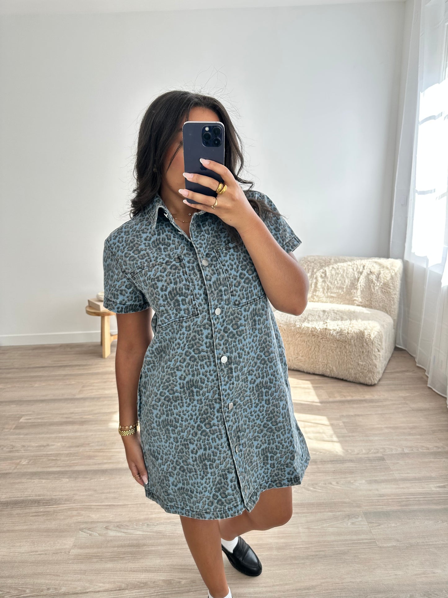 Robe en jean léopard