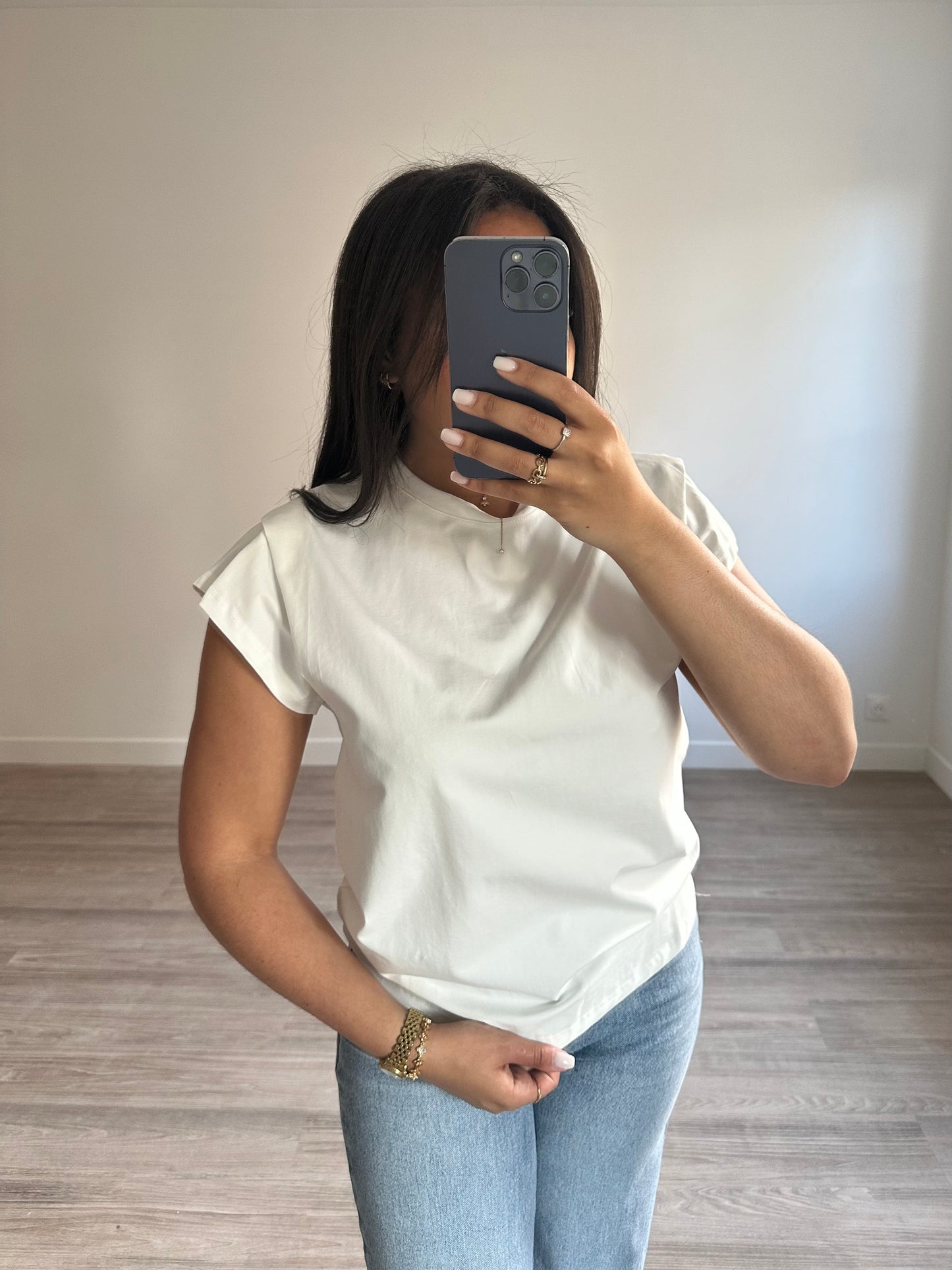 T-shirt effet épaulettes - blanc