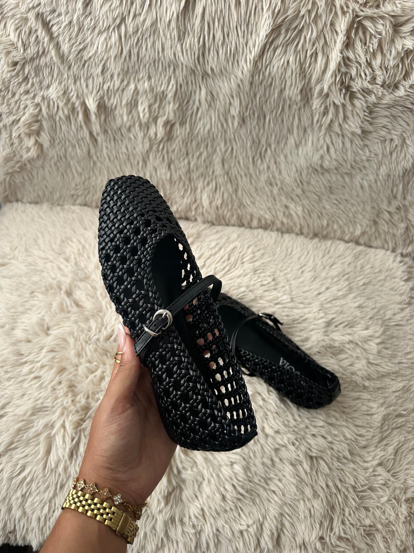Ballerines Mary Jane tressées - noir