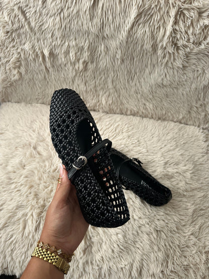 Ballerines Mary Jane tressées - noir