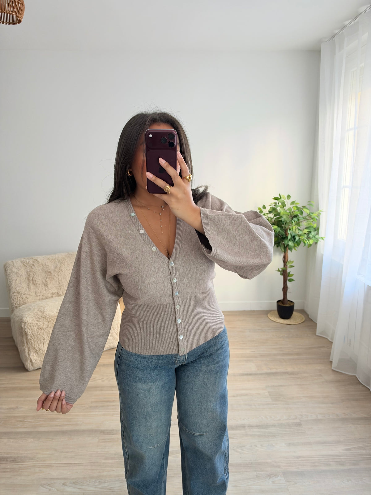 Top cintré avec boutons - taupe