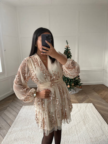 Robe à volants et sequins - rose gold