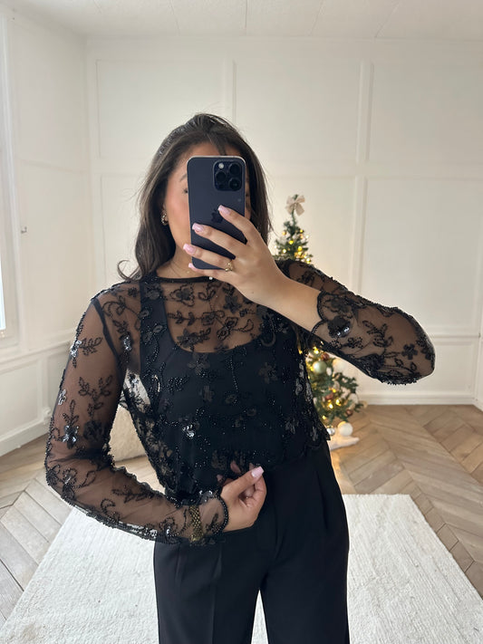 Haut en tulle brodé