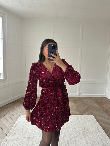 Robe à sequins Deva - bordeaux