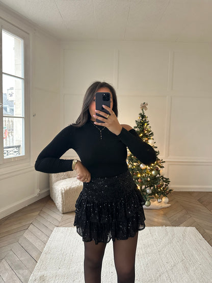 Jupe-short à sequins et volants