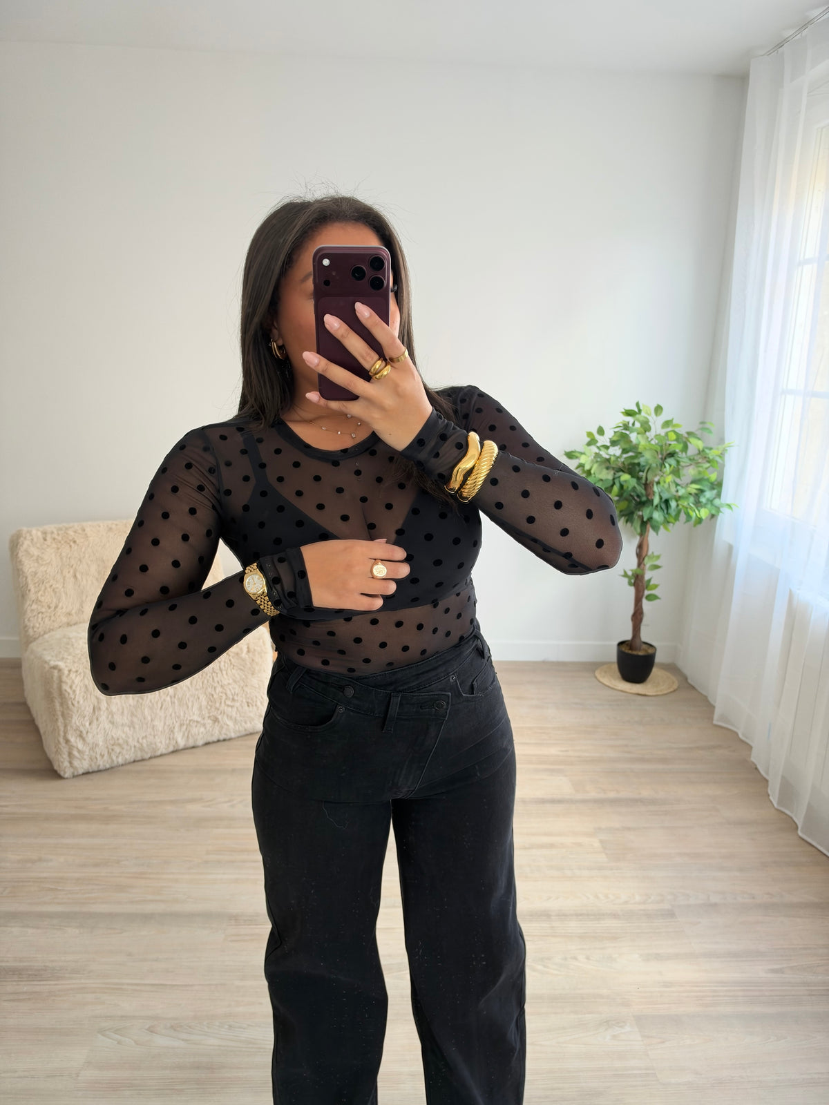 Top à pois Ivy - noir