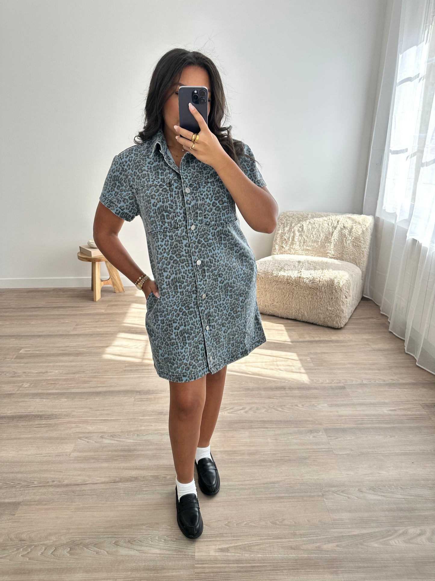 Robe en jean léopard