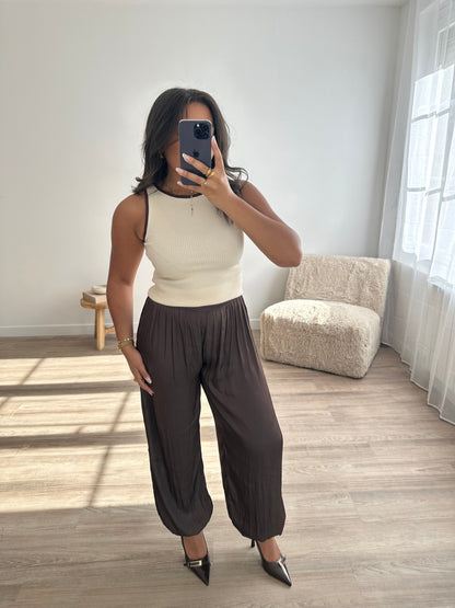 Pantalon bouffant satiné - marron