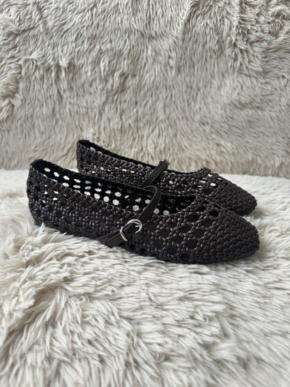 Ballerines Mary Jane tressées - marron