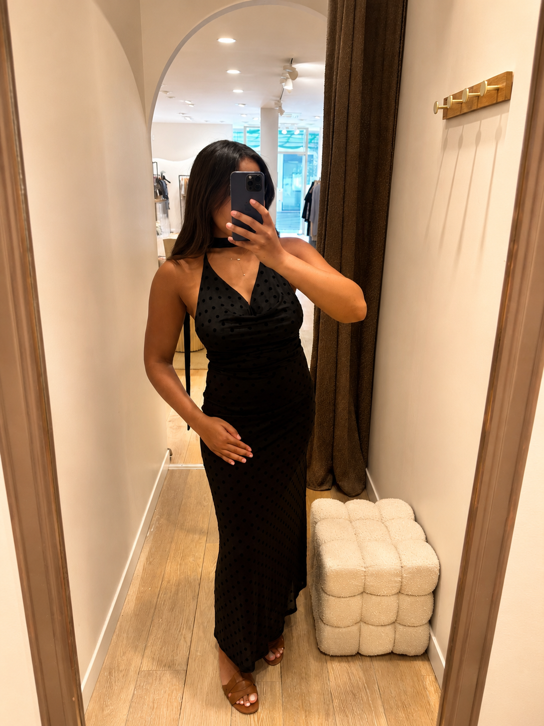 Robe à pois velours - noir