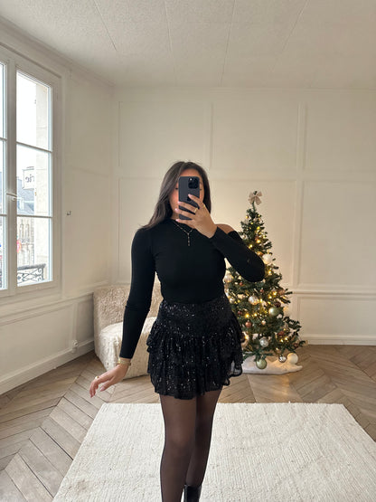 Jupe-short à sequins et volants