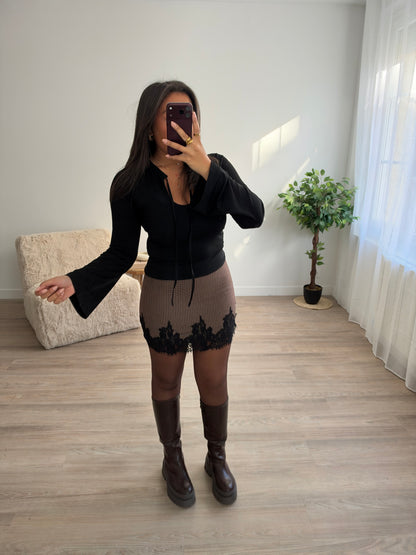Jupe doublure short à carreaux et dentelle