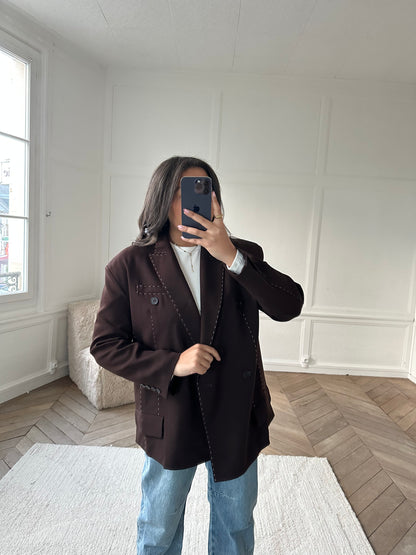 Blazer oversize à surpiqûres Anne - marron