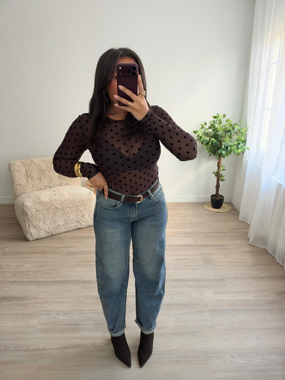 Top à pois Ivy - marron