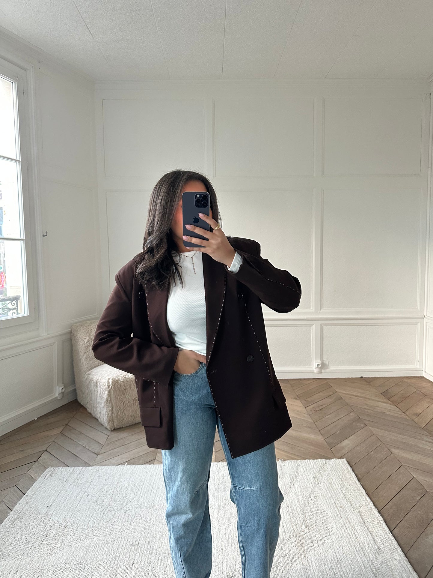 Blazer oversize à surpiqûres Anne - marron