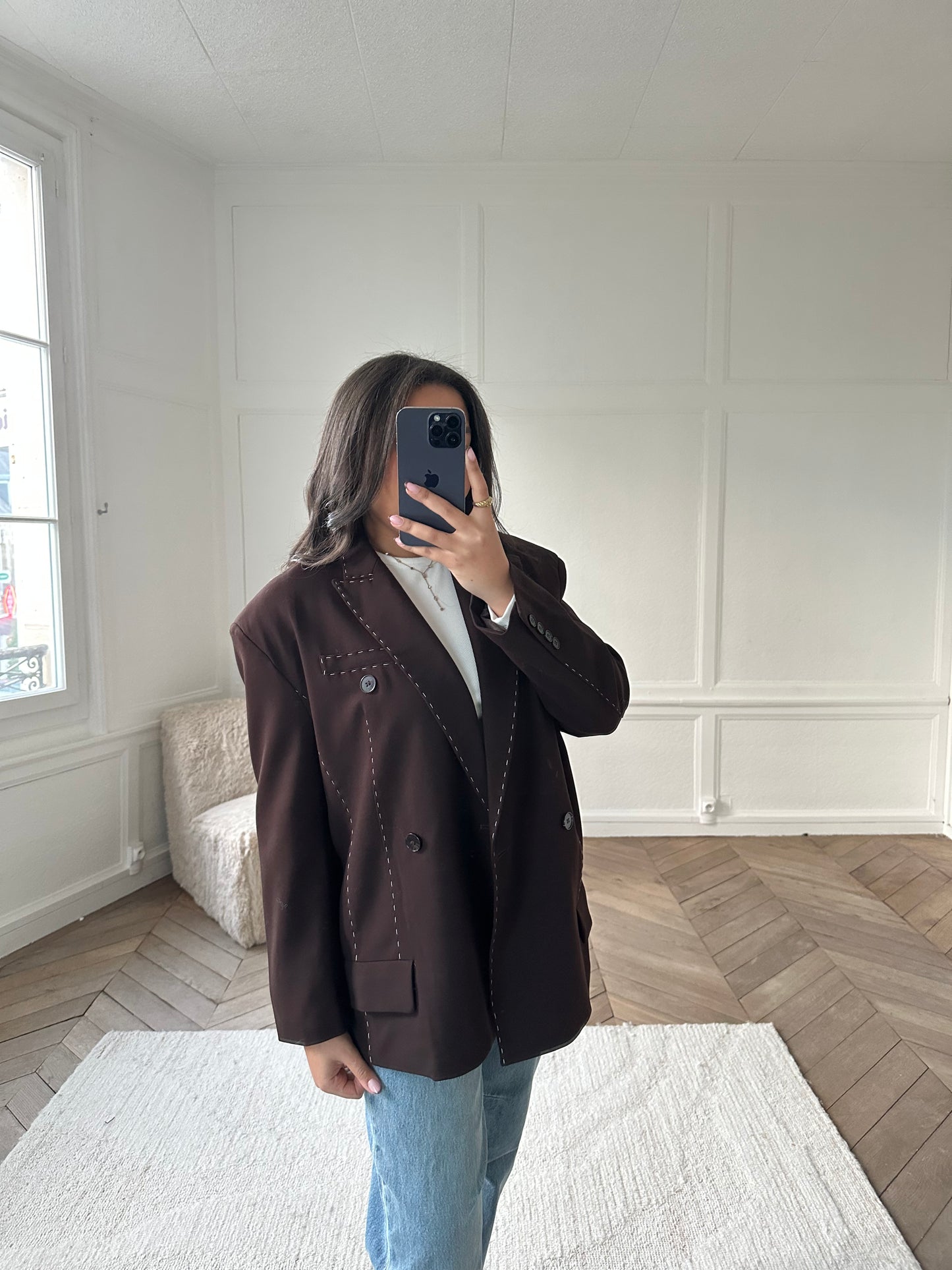 Blazer oversize à surpiqûres Anne - marron