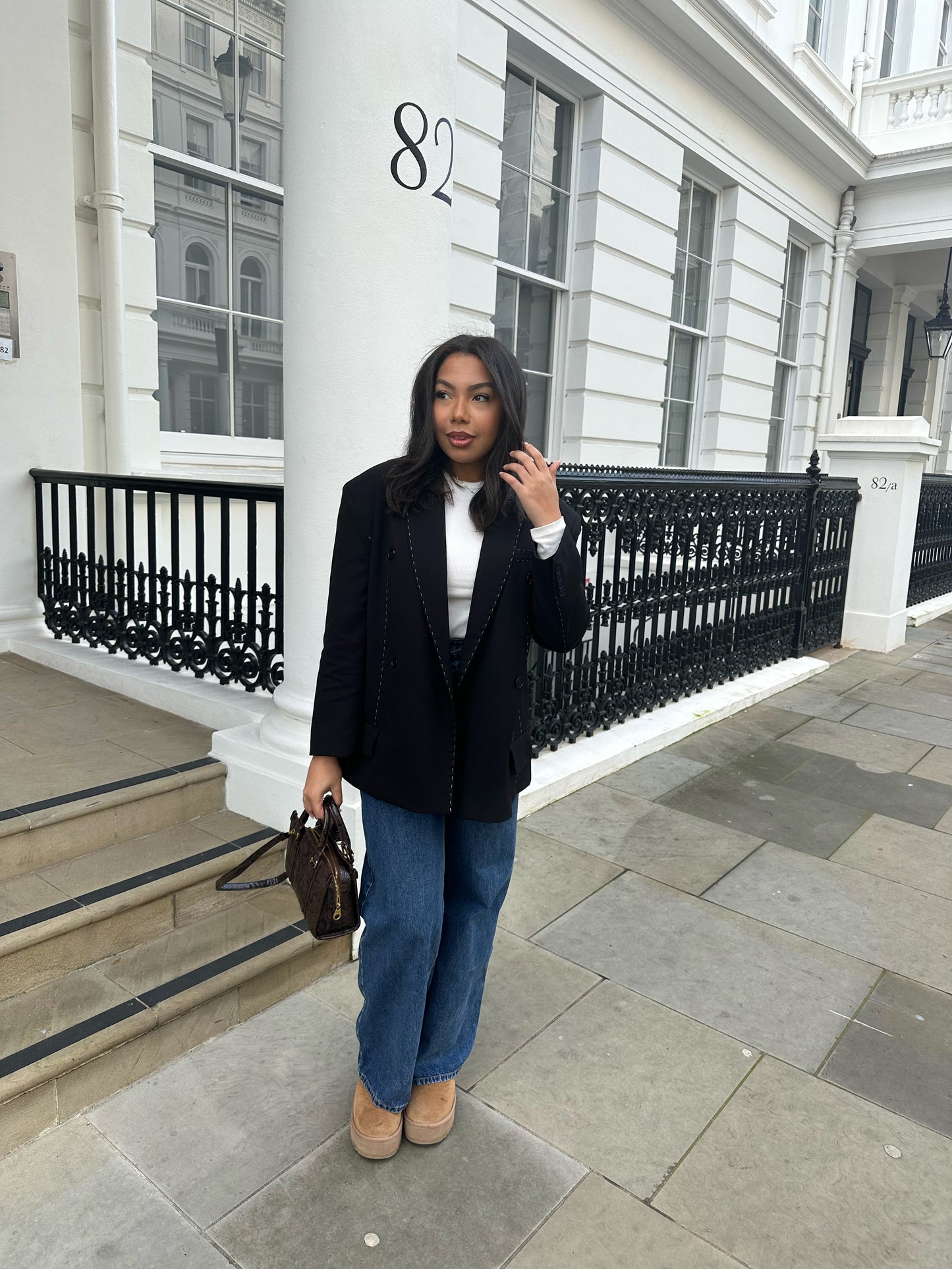 Blazer à surpiqûres Anne - noir