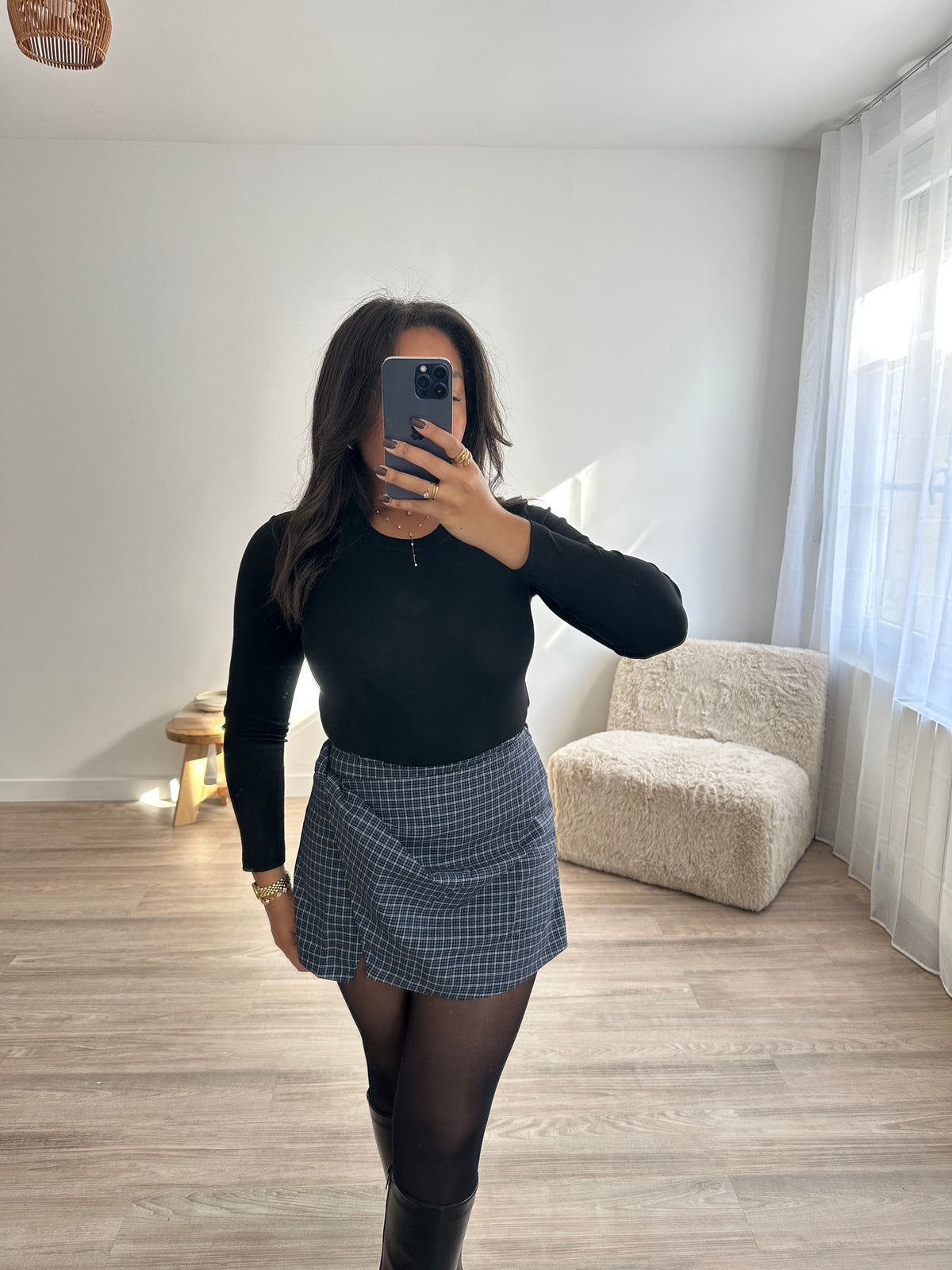 Jupe-short à carreaux navy