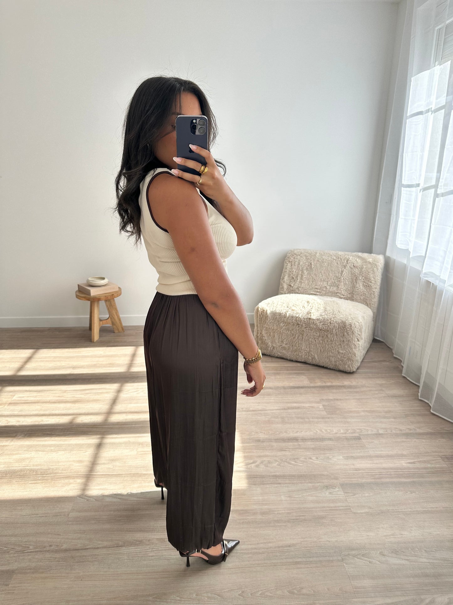 Pantalon bouffant satiné - marron