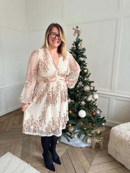 Robe à volants et sequins - rose gold (curvy)