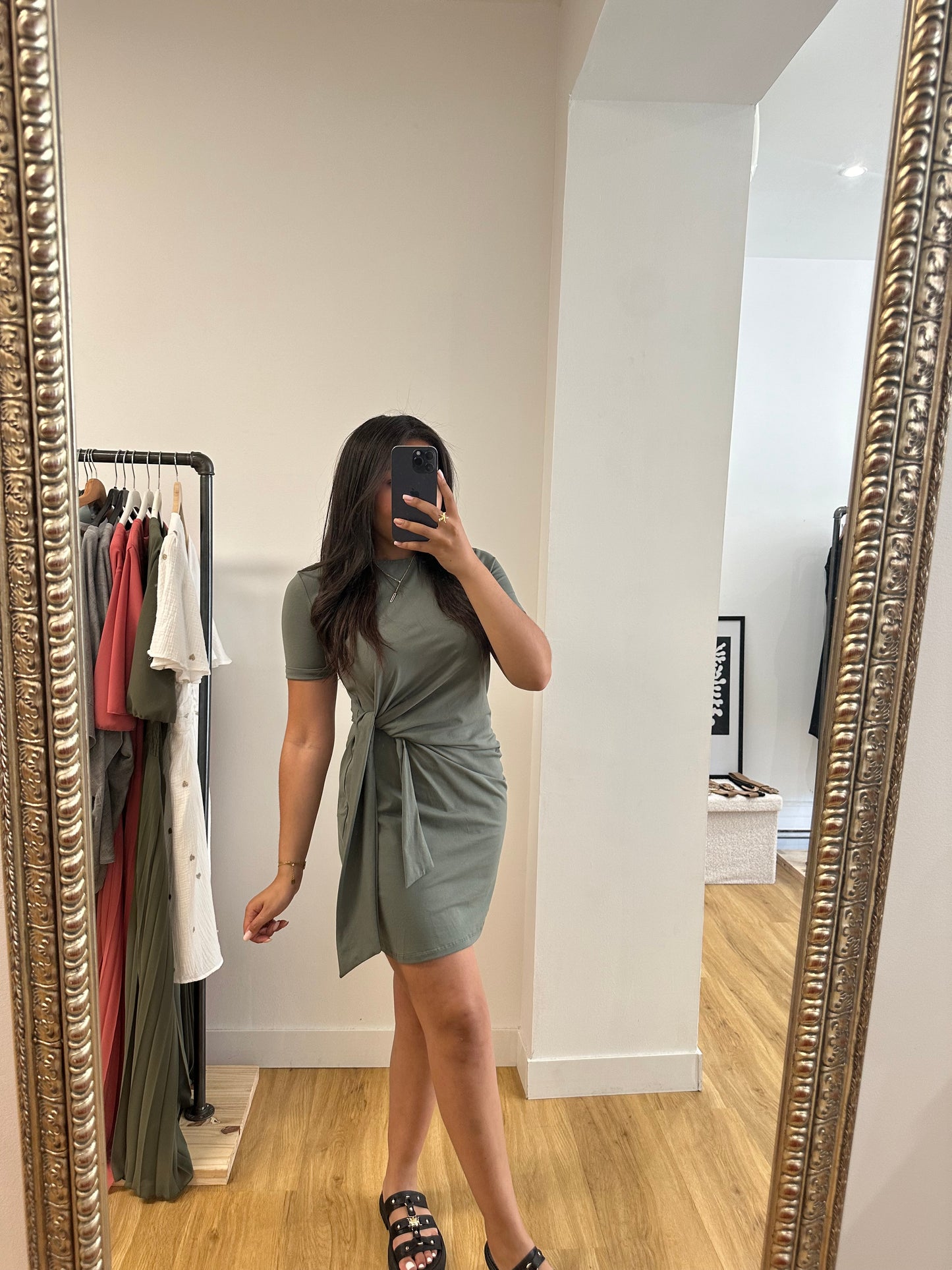 Robe t-shirt à nouer - kaki