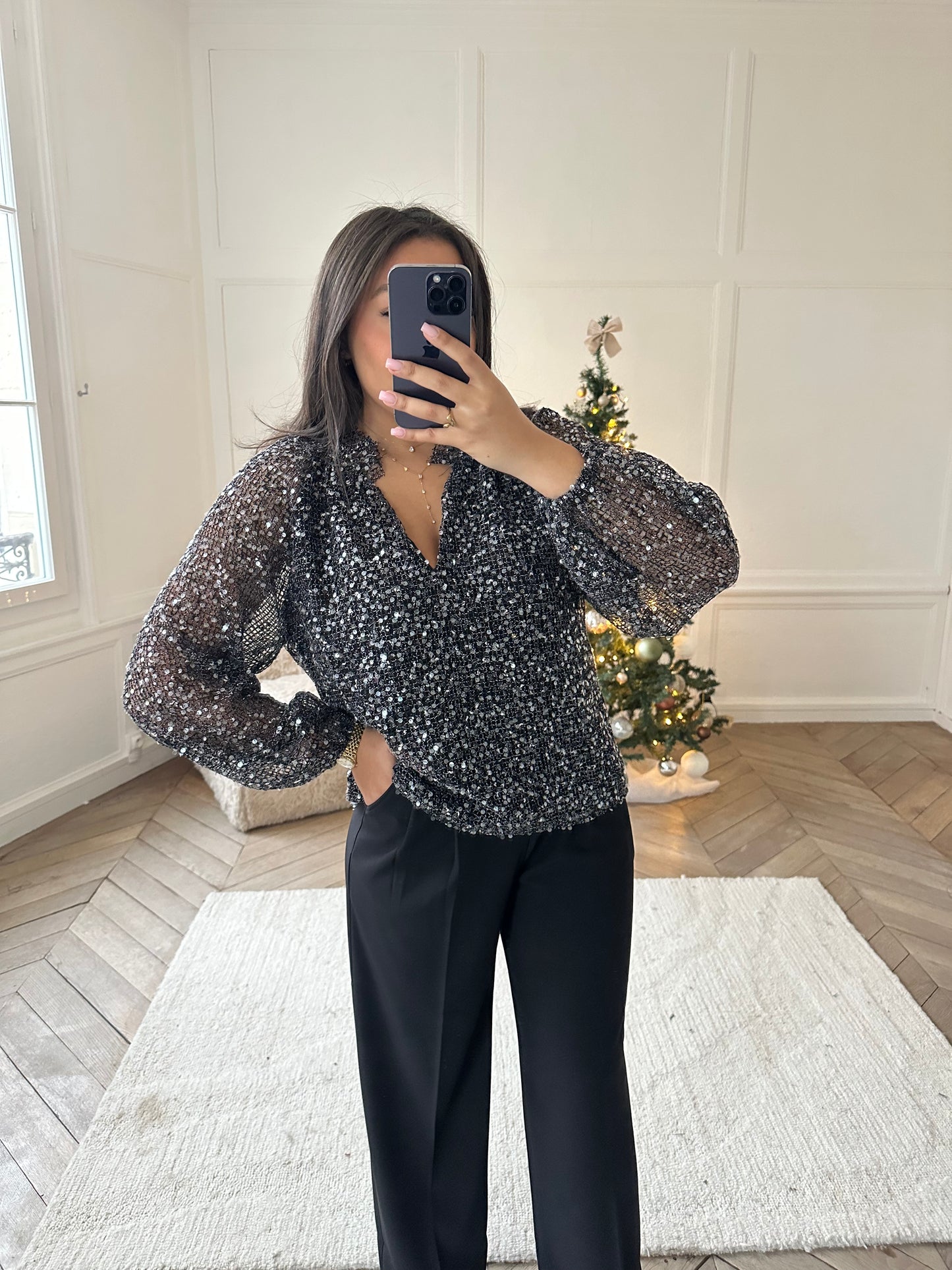 Blouse à sequins Ulysse - noir